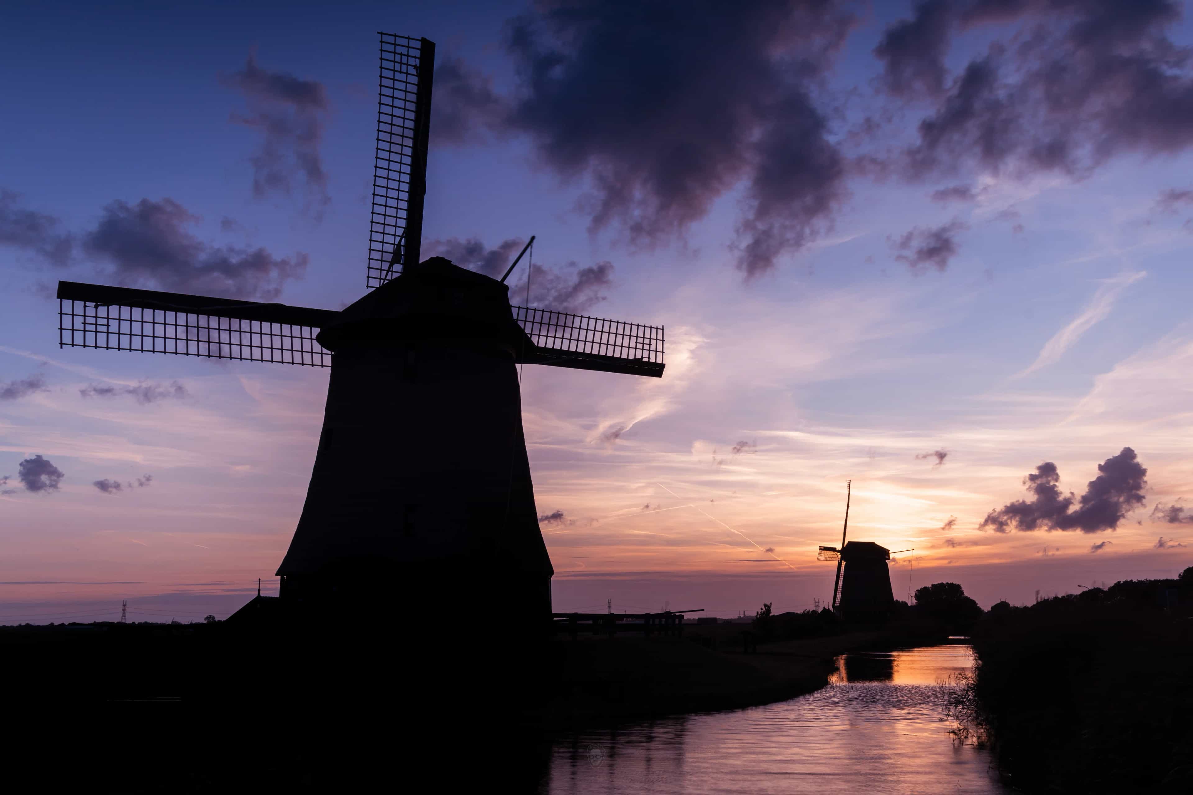 Twilight Windmill Reflections